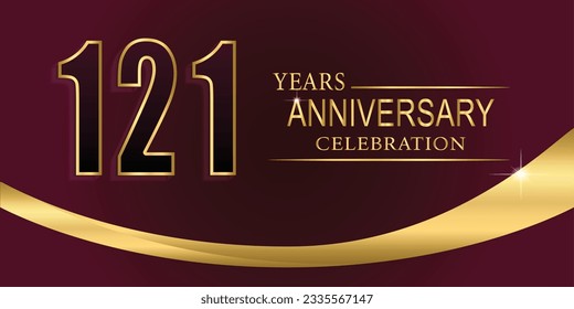 121th Year anniversary celebration background. Golden lettering and a gold ribbon on dark background,vector design for celebration, invitation card, and greeting card.