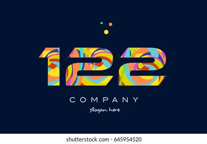 122 number digit numeral logo colored colorful rainbow acrylic modern creative vector icon design template