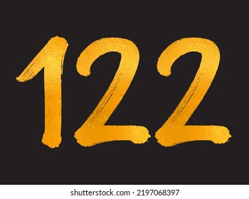 122 Number logo vector illustration, 122 Years Anniversary Celebration Vector Template,  122th birthday, Gold Lettering Numbers brush drawing hand drawn sketch, number logo design for print, t shirt