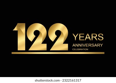  122 year anniversary vector banner template. gold icon isolated on black background.