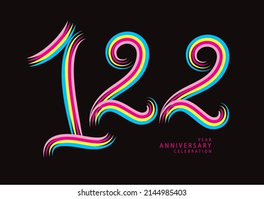 122 years anniversary celebration logotype colorful line vector, 122th birthday logo, 122 number, Banner template, vector design template elements for invitation card and poster.