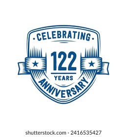 122 years anniversary celebration shield design template. 122nd anniversary logo. Vector and illustration.