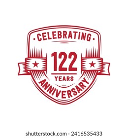 122 years anniversary celebration shield design template. 122nd anniversary logo. Vector and illustration.