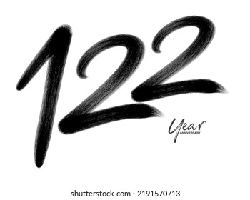 122 Years Anniversary Celebration Vector Template, 122 number logo design, 122th birthday, Black Lettering Numbers brush drawing hand drawn sketch, number logo design vector illustration