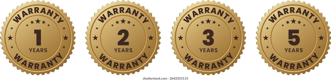 1-2-3 e 5 anos de garantia Gold Badge para lojas on-line, embalagem do produto, listas de produtos, eCommerce e etiquetas