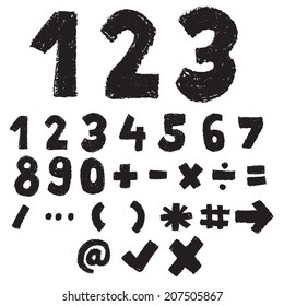 123 black and white color,numeric and symbol,doodle font