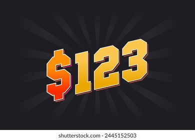 123 Dollar American Money vector text symbol. $123 USD United States Dollar stock vector