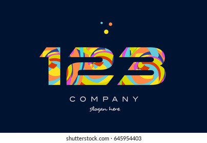123 number digit numeral logo colored colorful rainbow acrylic modern creative vector icon design template