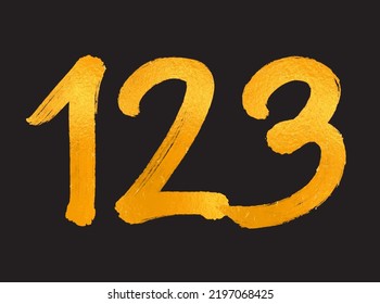 123 Number logo vector illustration, 123 Years Anniversary Celebration Vector Template,  123th birthday, Gold Lettering Numbers brush drawing hand drawn sketch, number logo design for print, t shirt