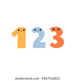 123 numbers characters. Cute math symbols vector illustration. School concept. Educational elements. Funny doodle style