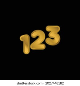 123 Numbers gold plated metalic icon or logo vector