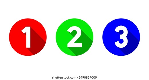 123 numbers icon with long shadow. 1th, 2nd, and 3rd sign symbol