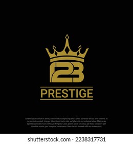 123 prestige luxury logo, gold, with crown concept.