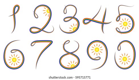 123 rainbow number set, numeral character