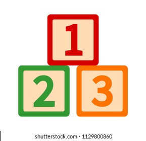 123 toy blocks or cubes with numbers for preschool learning flat vector color icon for apps and websites