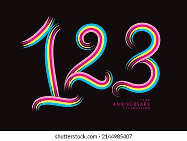 123 years anniversary celebration logotype colorful line vector, 123th birthday logo, 123 number, Banner template, vector design template elements for invitation card and poster.
