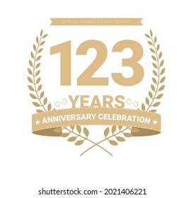 123 years anniversary vector icon, logo. Graphic design element with number and text composition for 123th anniversary