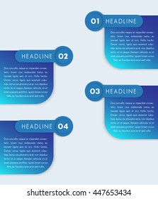 1,2,3,4, step labels, timeline template, infographics design elements, blue banners