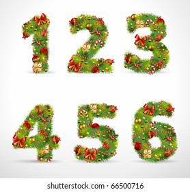 123456, vector christmas tree font