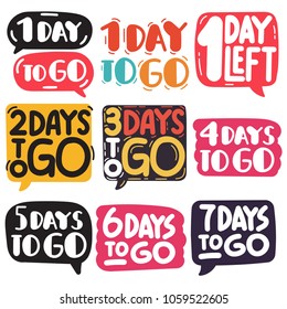 1,2,3,4,5,6,7 days to go. Hand drawn vector illustrations on white background.