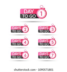 1,2,3,4,5,6,7 days to go. Vector hand drawn speech bubbles set illustration on white background