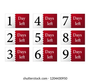 1,2,3,4,5,6,7 days left counter. Number of days left badge for sale or promotion