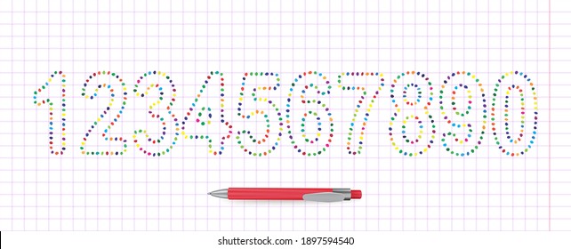 1234567890 handgezeichnete Mathezahlen einzeln. Zahlensammlung mit Vektor-Doodle-Busch
