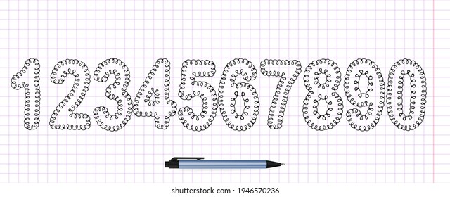 1234567890 números de matemáticas dibujados a mano aislados. Colección de números hecha con brushe de doodle vector