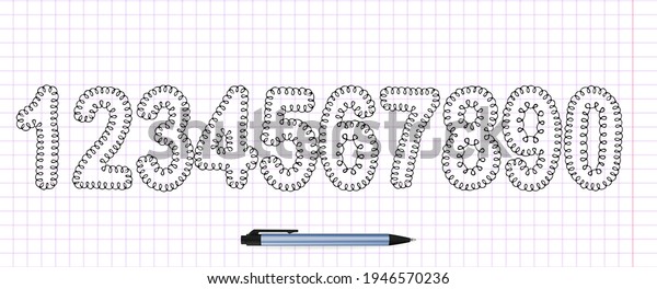 1234567890 hand drawn math numbers\
isolated. Number collection made with vector doodle\
brushe