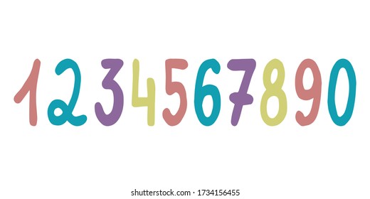 1234567890. Vector illustration of set hand-drawn numbers.