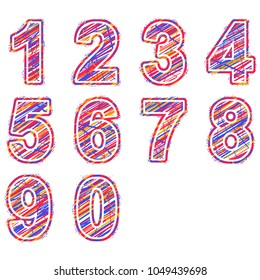 1,2,3,4,5,6,7,8,9,0. Vector word pencil letters. color the word with a marker