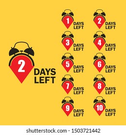 1,2,3,4,5,6,7,8,9,10 days to go. Abstract banners design template. Modern flat style for promotion, sale, landing page, template, ui, web, mobile app, poster, banner, flyer. Set of days left countdown