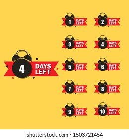 1,2,3,4,5,6,7,8,9,10 days to go. Abstract banners design template. Modern flat style for promotion, sale, landing page, template, ui, web, mobile app, poster, banner, flyer. Set of days left countdown