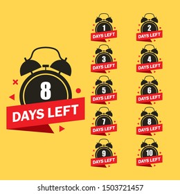 1,2,3,4,5,6,7,8,9,10 days to go. Abstract banners design template. Modern flat style for promotion, sale, landing page, template, ui, web, mobile app, poster, banner, flyer. Set of days left countdown