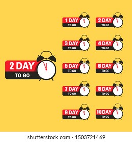1,2,3,4,5,6,7,8,9,10 days to go. Abstract banners design template. Modern flat style for promotion, sale, landing page, template, ui, web, mobile app, poster, banner, flyer. Set of days left countdown