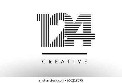 124 Black and White Number Logo Design with Vertical and Horizontal Lines.