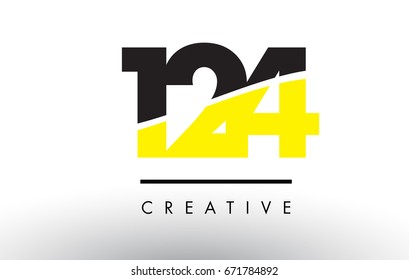 124 Black and Yellow Number Logo Design cut in half.