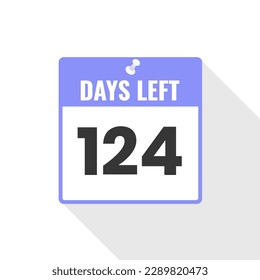 124 Days Left Countdown sales icon. 124 days left to go Promotional banner