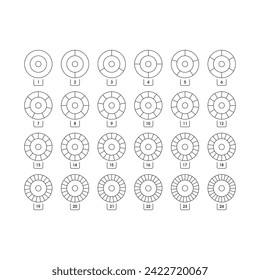 1-24 círculos cortados. aros segmentados de veinticuatro pasos. conjunto de círculos de corte