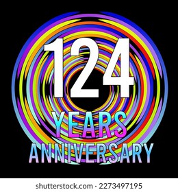 124 years anniversary, for anniversary and anniversary celebration logo, vector design colorful isolated on  black background