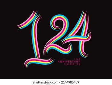 124 years anniversary celebration logotype colorful line vector, 124th birthday logo, 124 number, Banner template, vector design template elements for invitation card and poster.