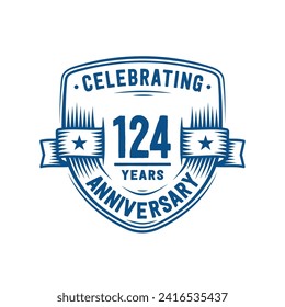 124 years anniversary celebration shield design template. 124th anniversary logo. Vector and illustration.