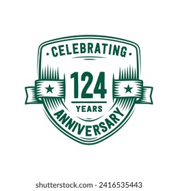 124 years anniversary celebration shield design template. 124th anniversary logo. Vector and illustration.