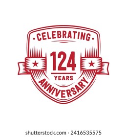 124 years anniversary celebration shield design template. 124th anniversary logo. Vector and illustration.