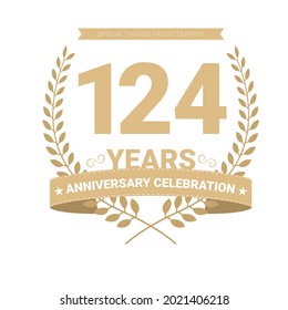 124 years anniversary vector icon, logo. Graphic design element with number and text composition for 124th anniversary