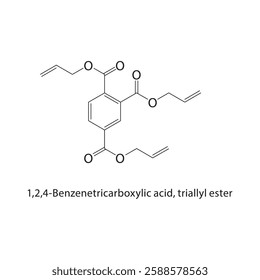 1,2,4-Benzenetricarboxylic acid, triallyl ester skeletal structure.Carboxylate Ester compound schematic illustration. Simple diagram, chemical formula.