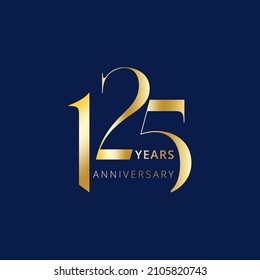 125 Year Anniversary Logo, Golden Color, Vector Template Design element for birthday, invitation, wedding, jubilee and greeting card illustration.