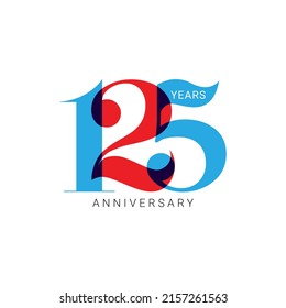 125 Year Anniversary Logo, Red and Blue Color, Vector Template Design element for birthday, invitation, wedding, jubilee and greeting card illustration.