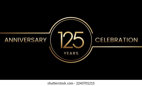 125 year anniversary. Anniversary template design with golden ring. Logo Vector Illustration