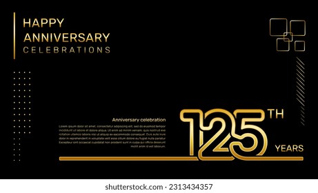 125 year anniversary template with gold color number and text, vector template